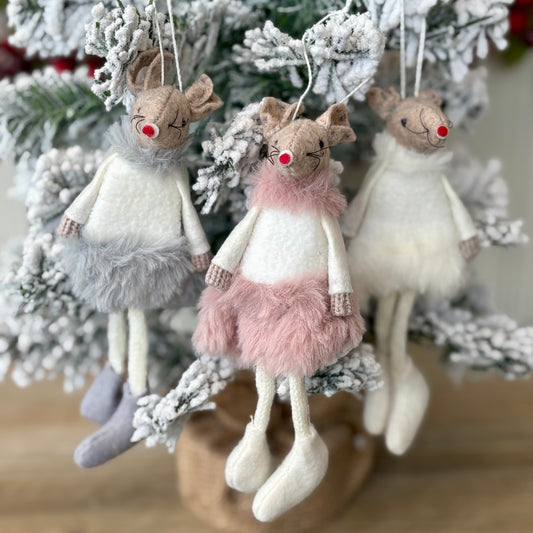 Hanging Felt Mouse Ornaments in Fluffy Dress