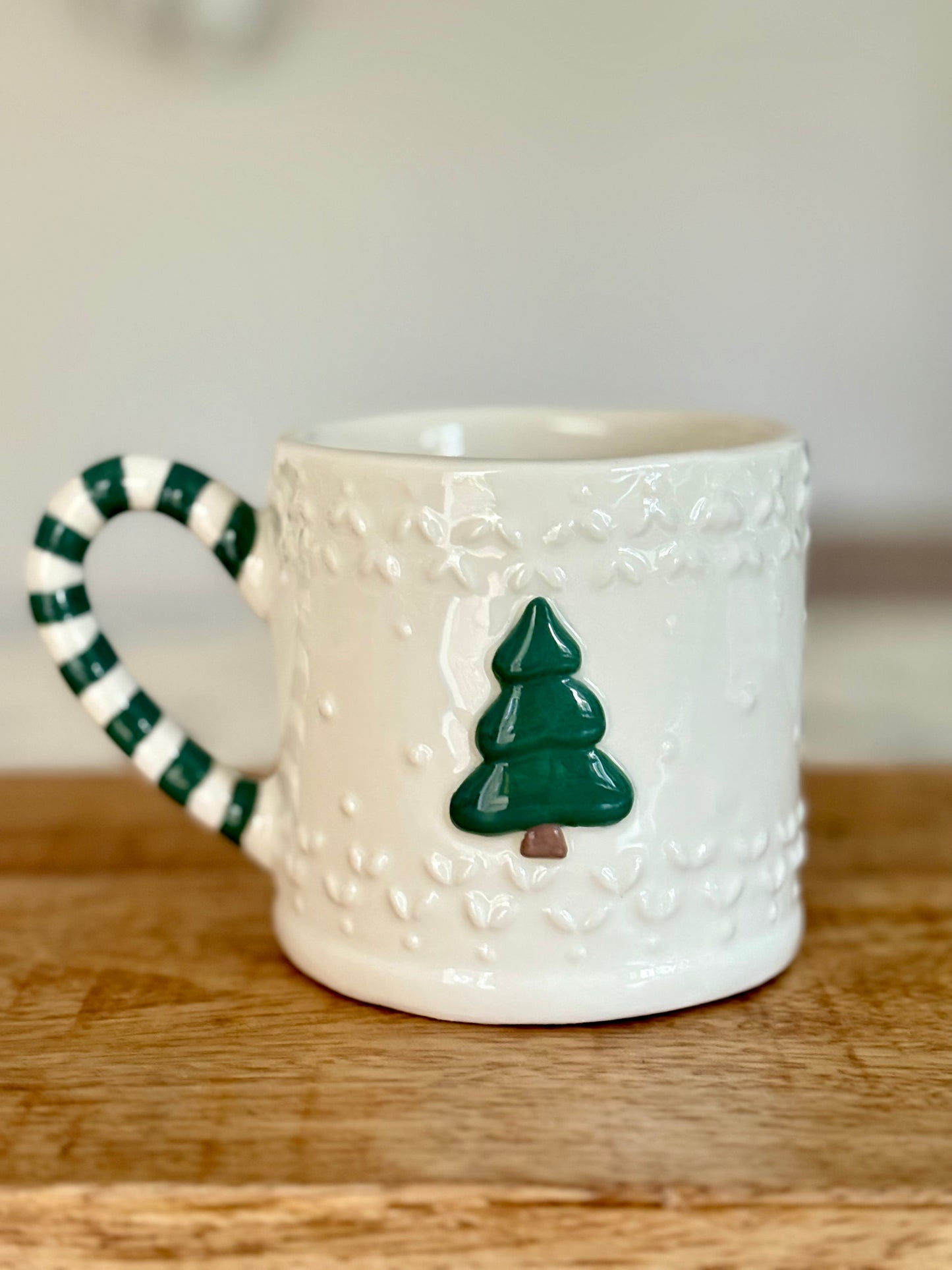 Christmas Gingerbread & Christmas Tree Mugs with Candy Cane Striped Handle