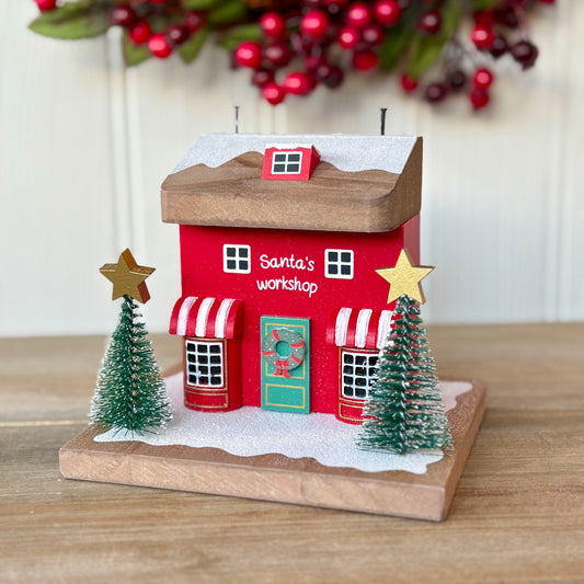 Santa’s Workshop Wooden House Christmas Decoration