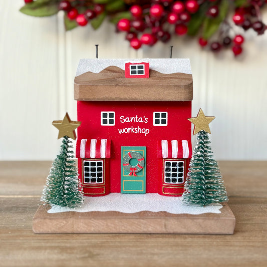Santa’s Workshop Wooden House Christmas Decoration