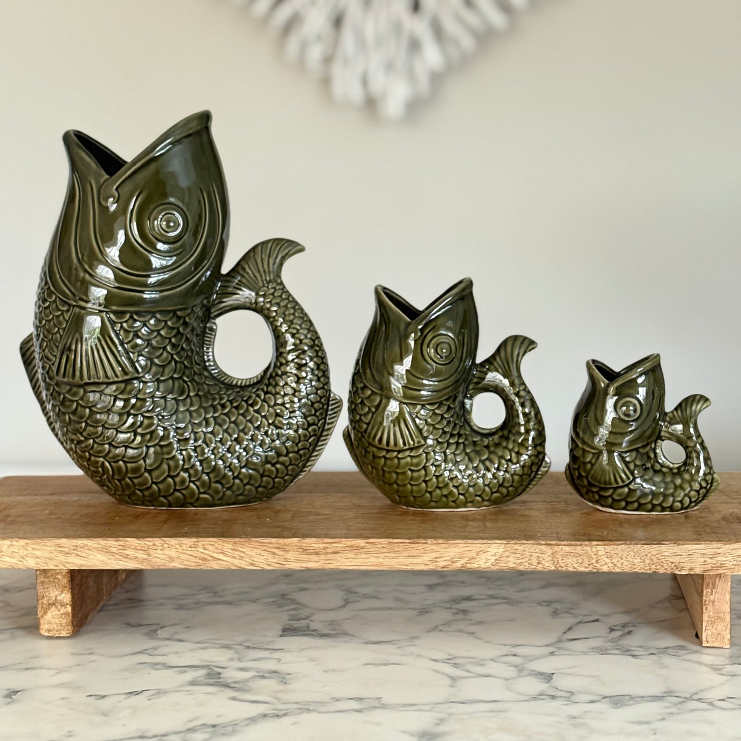 Forest Green Glug Jug Fish Pitcher