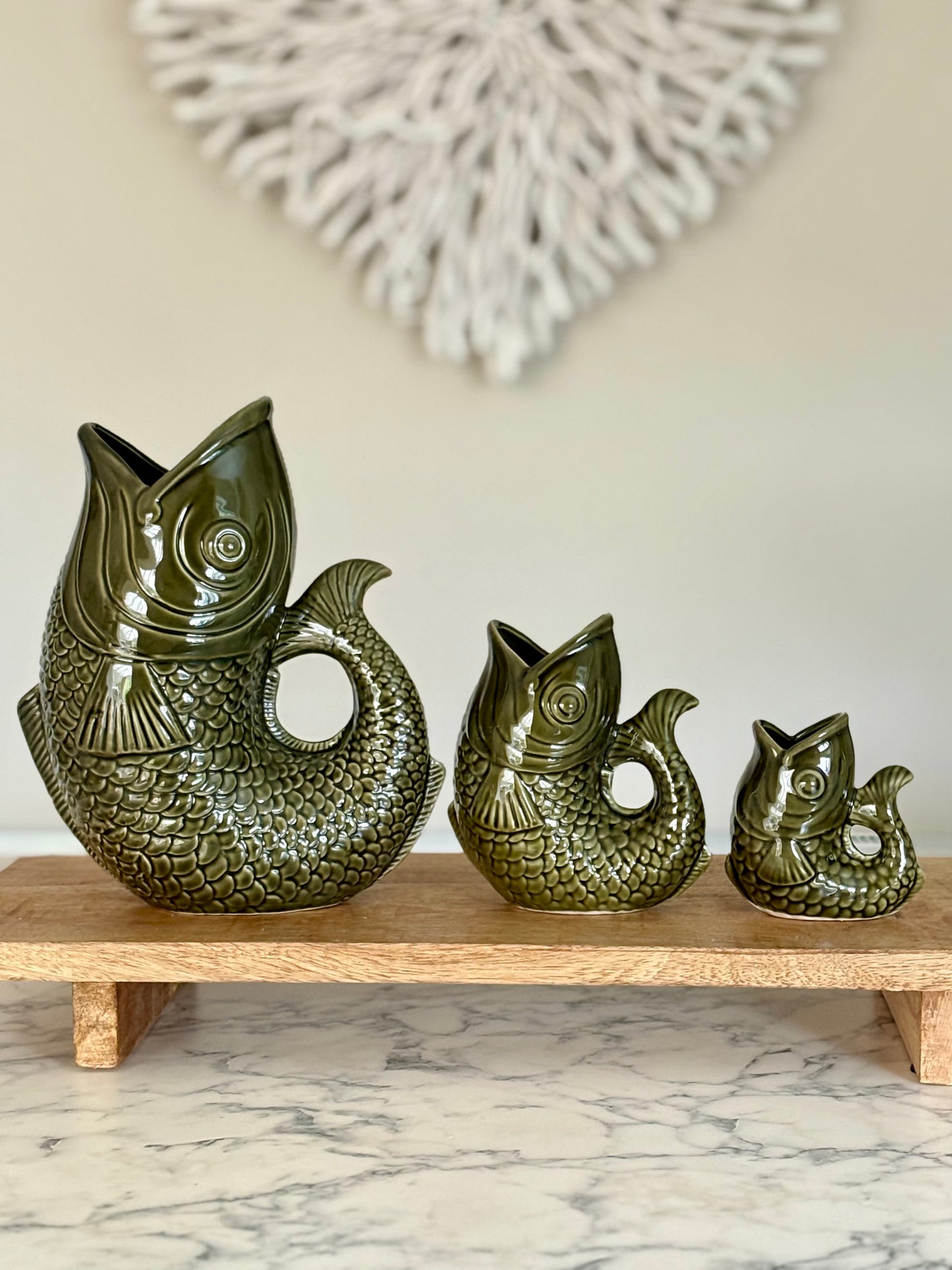 Forest Green Glug Jug Fish Pitcher