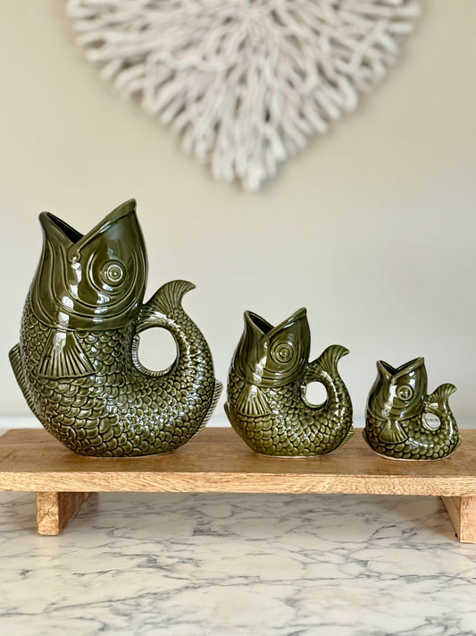 Forest Green Glug Jug Fish Pitcher
