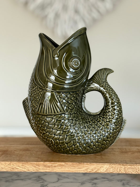 Forest Green Glug Jug Fish Pitcher