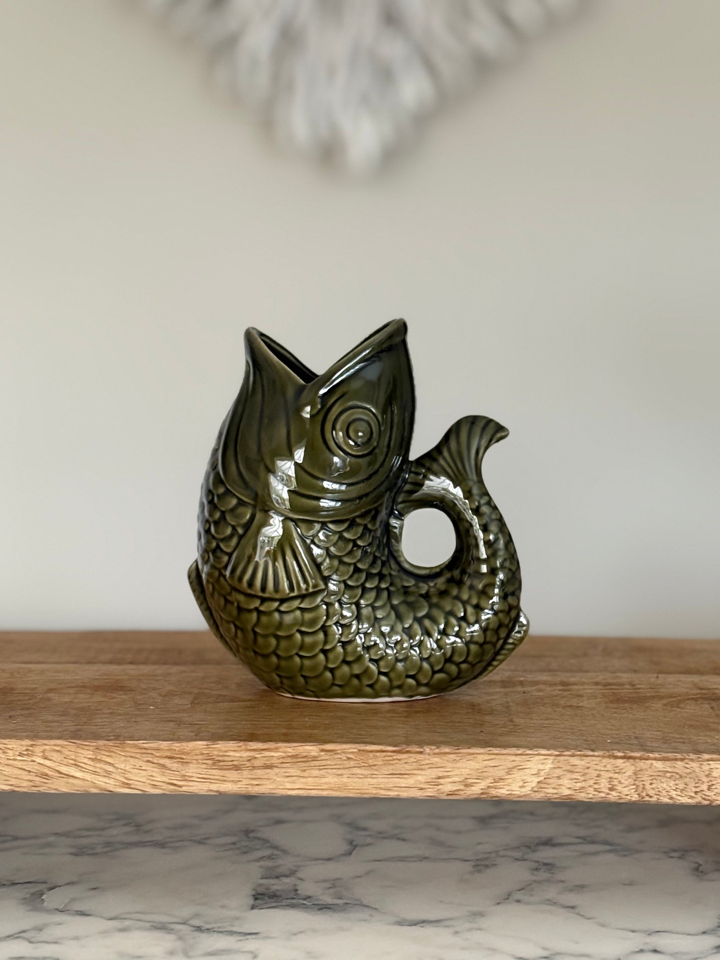 Forest Green Glug Jug Fish Pitcher