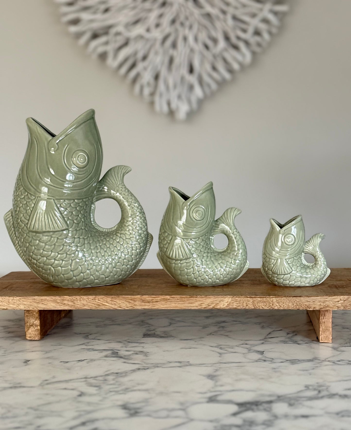 Sage Green Glug Jug Fish Pitcher