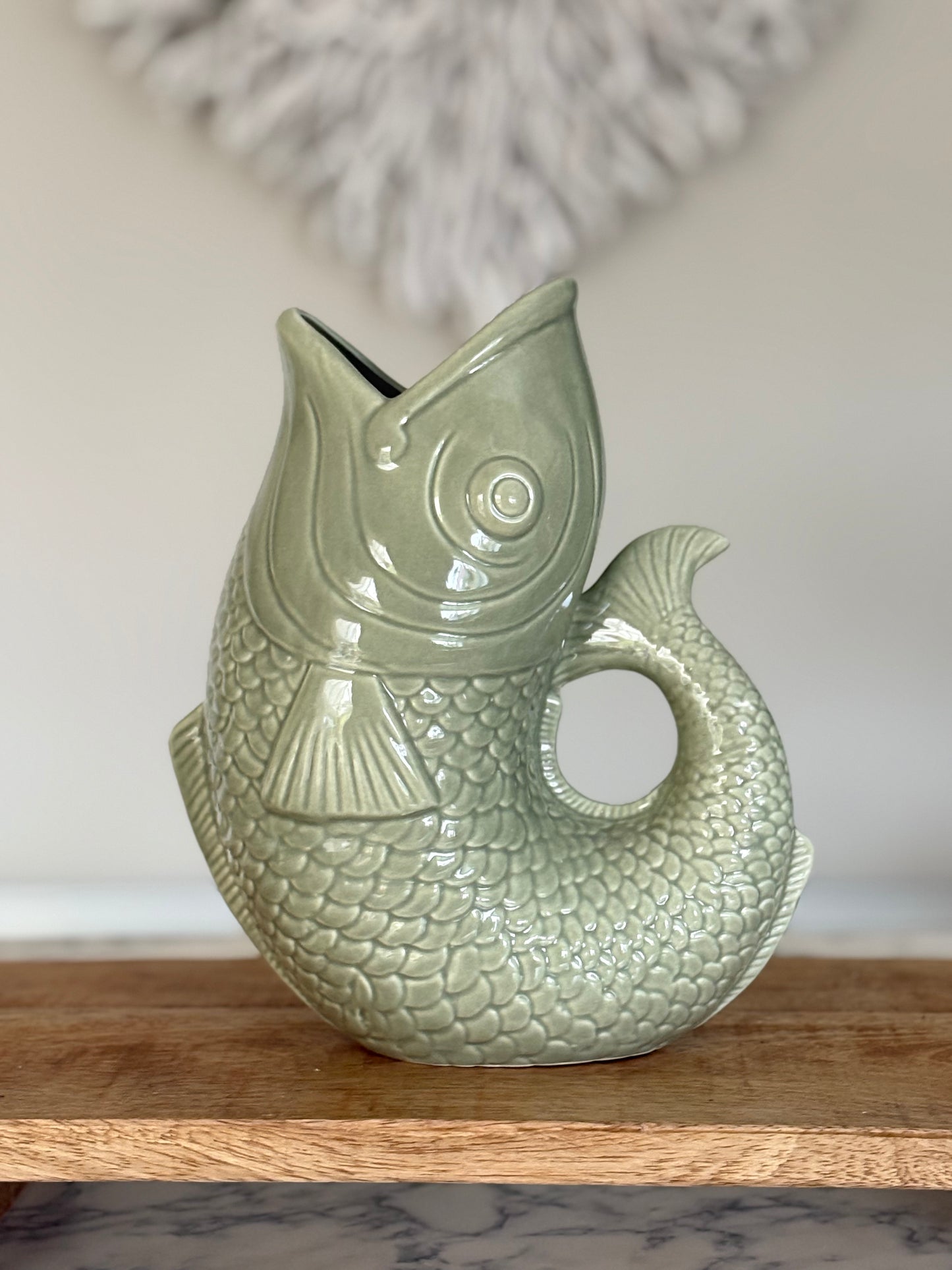 Sage Green Glug Jug Fish Pitcher