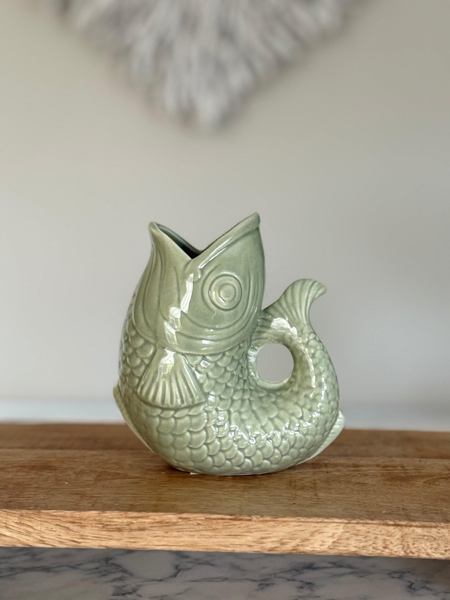 Sage Green Glug Jug Fish Pitcher