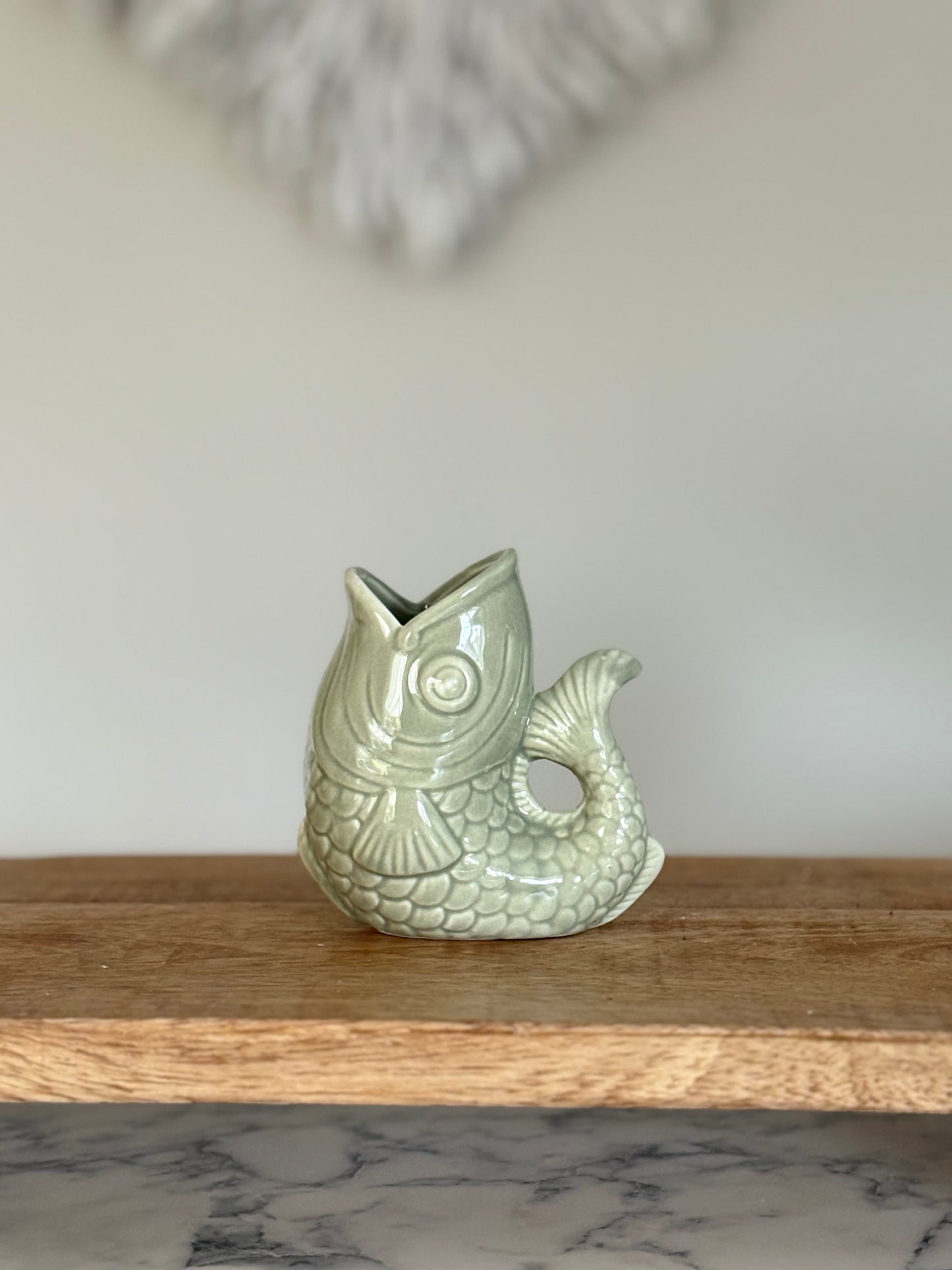 Sage Green Glug Jug Fish Pitcher