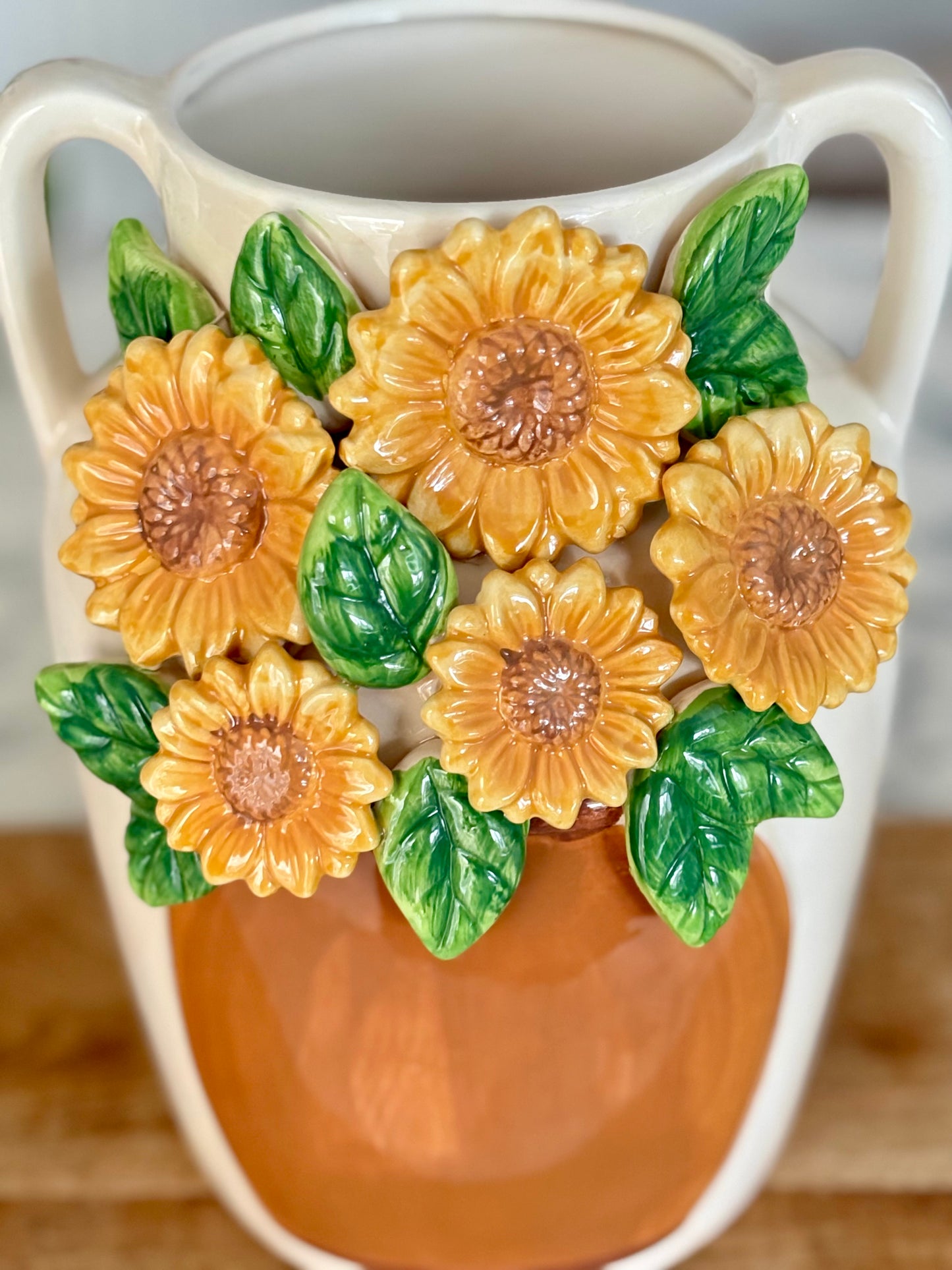 Large Ceramic 3D Sunflower Vase with Handles