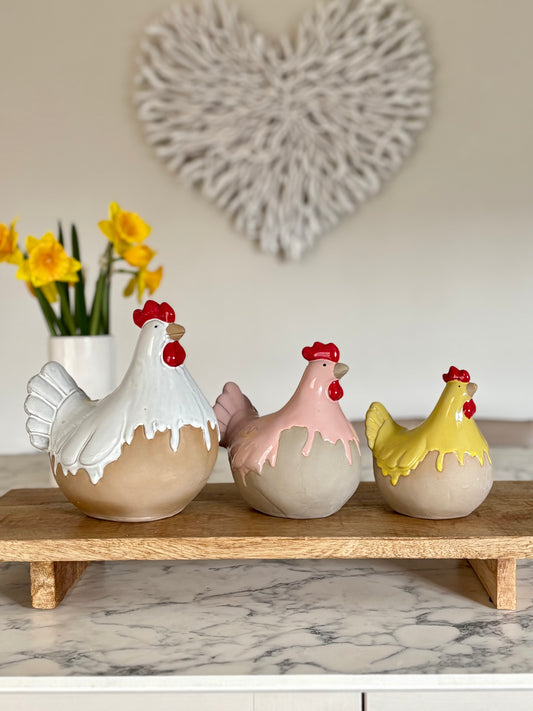 Ceramic Pastel Chicken Ornaments | Spring Hen Decorations