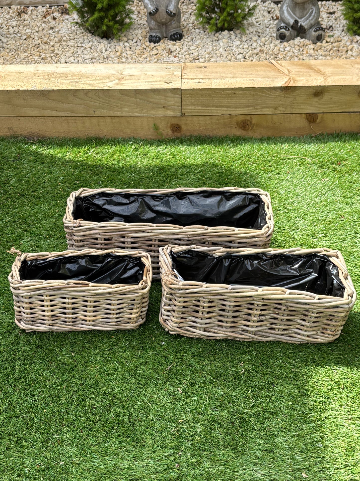 Rattan Rectangular Lined Planter Baskets