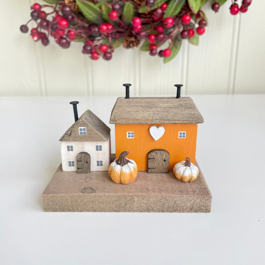 Wooden Autumn Pumpkin House Block