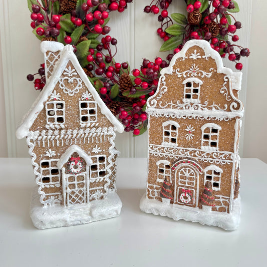 LED Light Up Ceramic Gingerbread House Christmas Ornaments