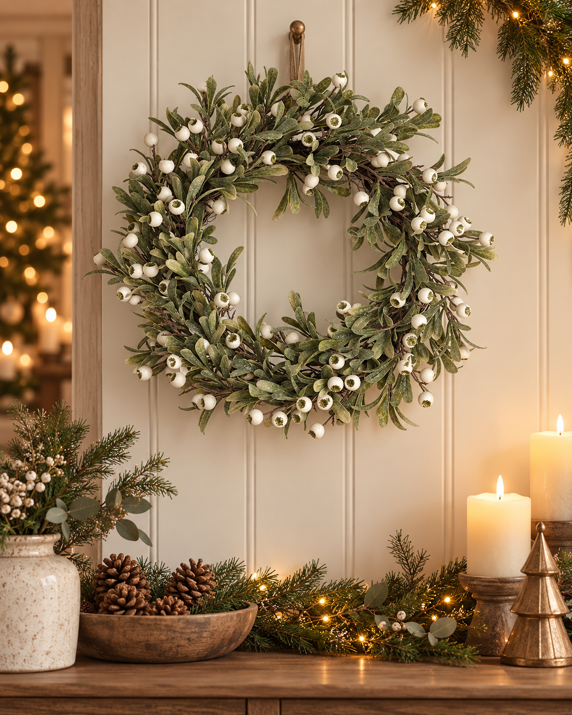 Artificial Mistletoe Berry Christmas Wreath