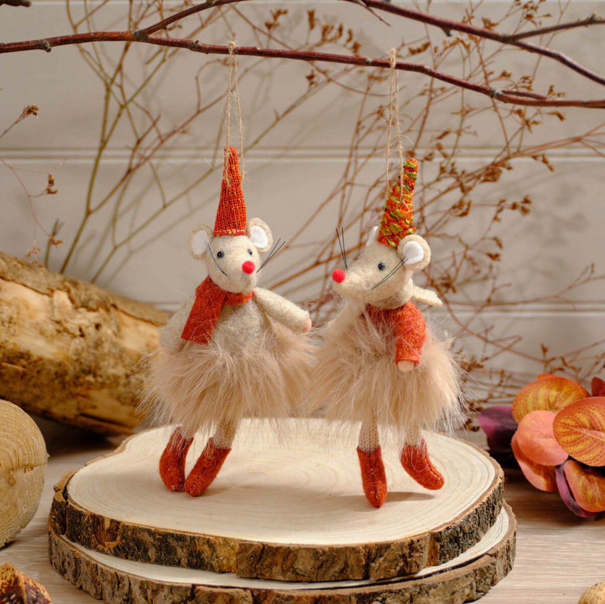 Fabric Festive Mouse Hangers in Hats & Scarves
