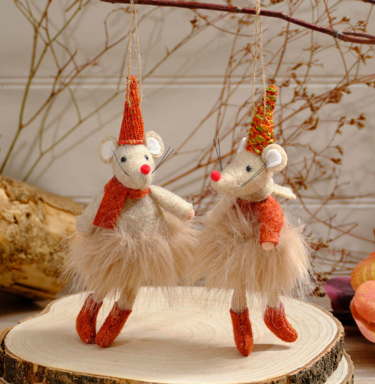 Fabric Festive Mouse Hangers in Hats & Scarves