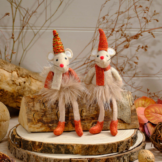 Fabric Festive Mouse Shelf Sitters in Hats & Scarves