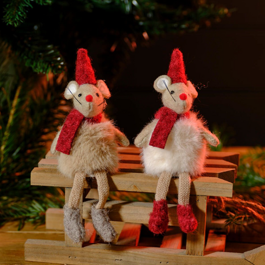 Fabric Christmas Mouse Shelf Sitters in Hats & Scarves
