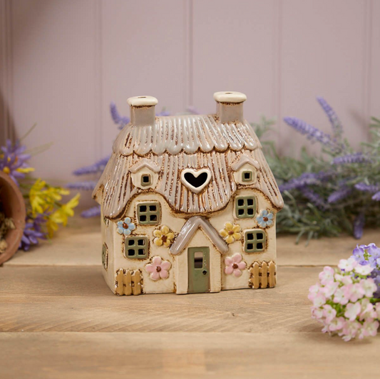 Ceramic Thatched Cottage House Tea Light Holder Ornament