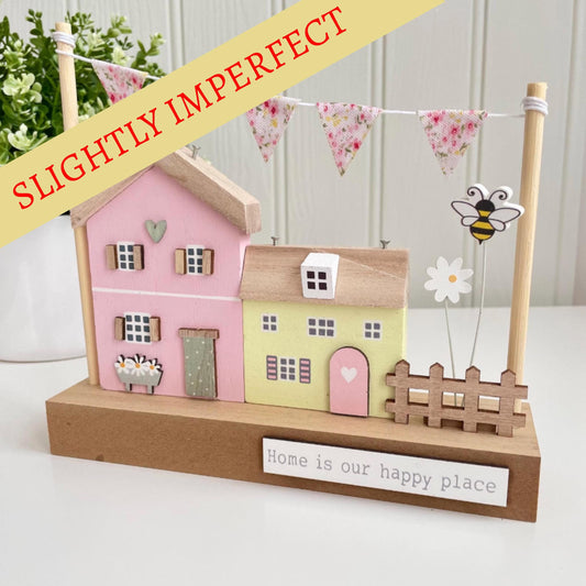 SLIGHTLY IMPERFECT Wooden House Scene Ornament 'Home Is Our Happy Place'
