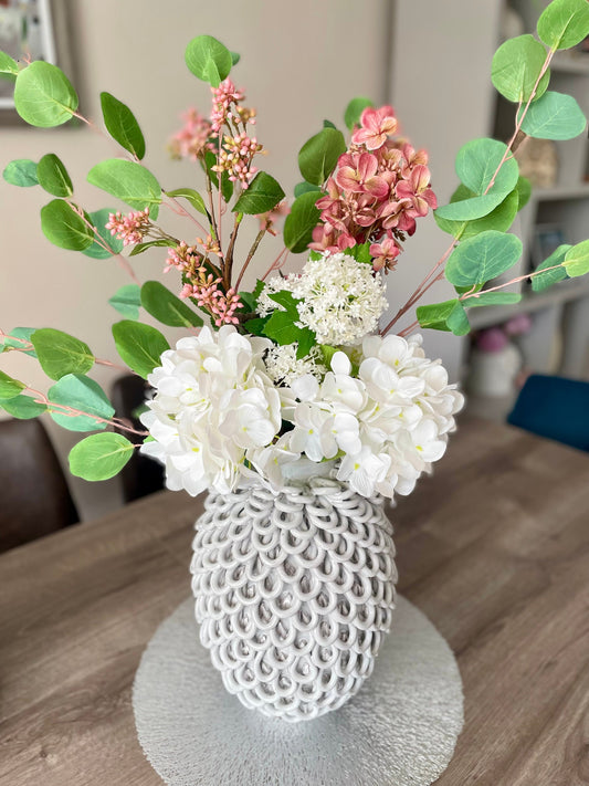 Artificial White and Pink Hydrangea Flower Arrangement | Faux Hydrangea Bouquet Arrangement