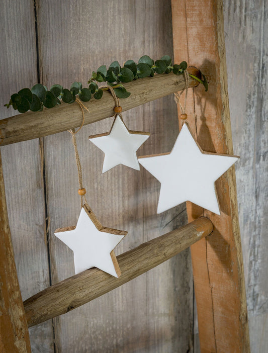 Set of Three Enamel Hanging Star Decorations