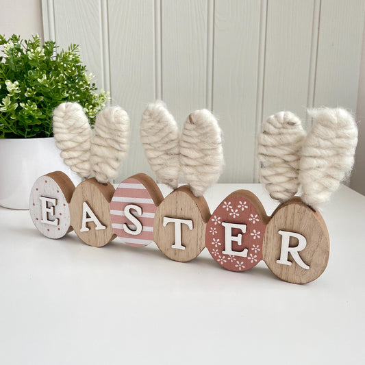 Easter Egg Bunny Ears Wooden Display Sign
