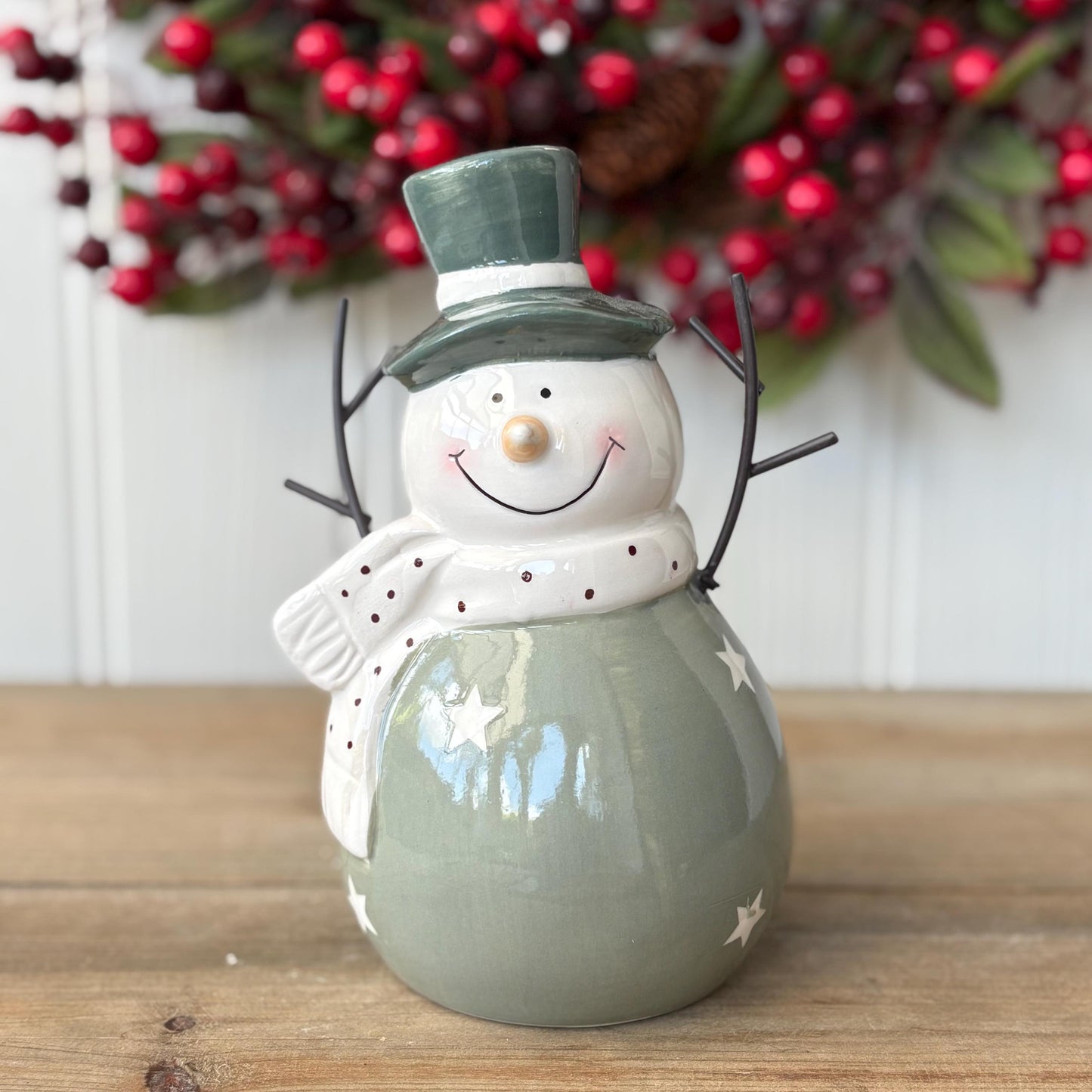 Green Ceramic Christmas Snowman Decorations