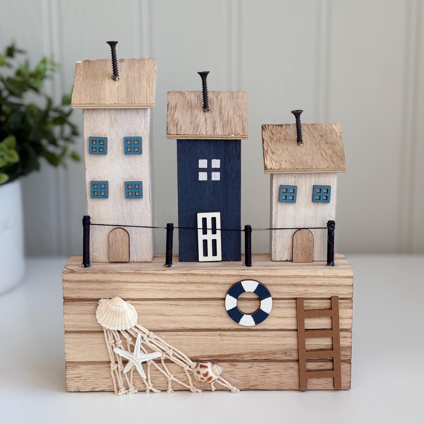 Wooden Seaside Houses Scene Ornament