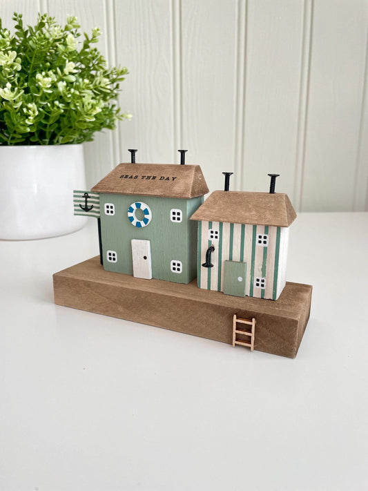 Wooden Beach House Ornament 'Seas the Day'