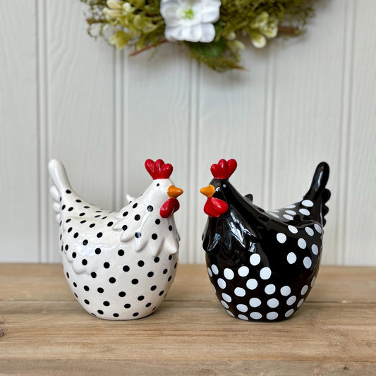 Ceramic Speckled Chicken Ornaments | Farmhouse Kitchen Decor | Rustic Hen Figurines