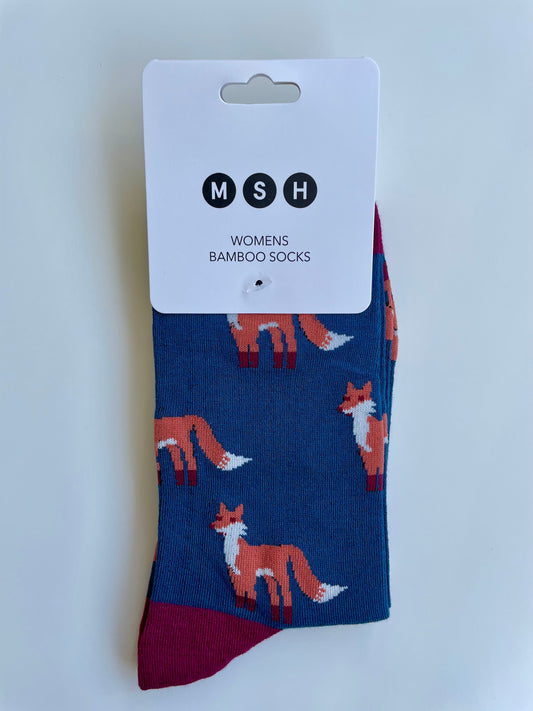 Ladies Bamboo Sustainable Socks | Turquoise Pink Fox