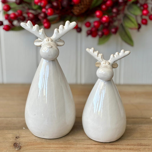 Ceramic Glazed Neutral Reindeer Ornaments | Minimalist Christmas Decor | Modern Festive Figurines