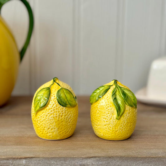 Ceramic Lemon Salt and Pepper Shaker Pots with Box | Cute Ceramic Fruit Condiment Set | Unique Kitchen Decor