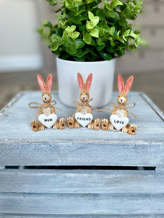 Sitting Rabbit Ornament With Heart | Mum, Friend, Love