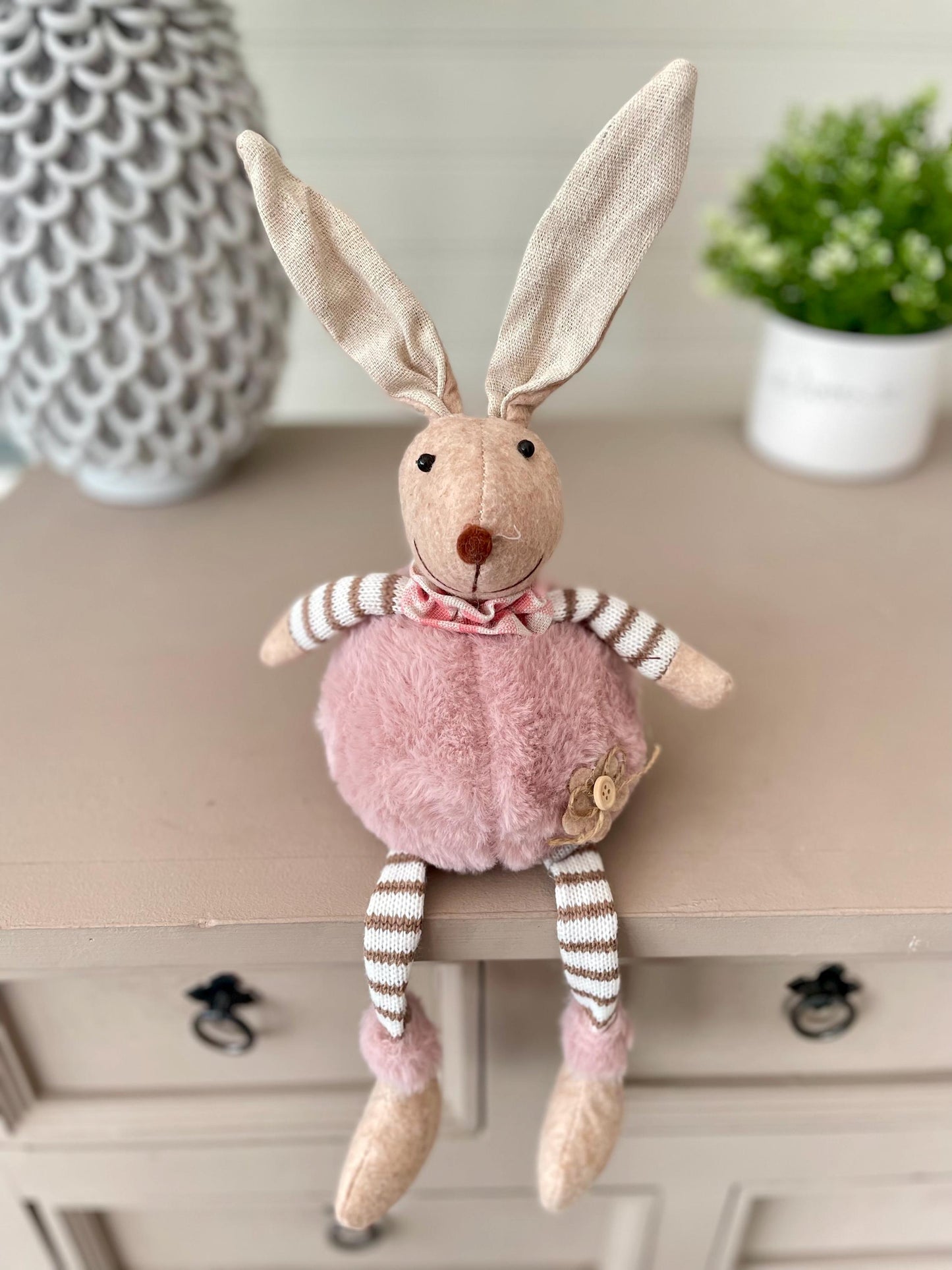 Betsy the Sitting Round Pink Fluffy Rabbit Decoration