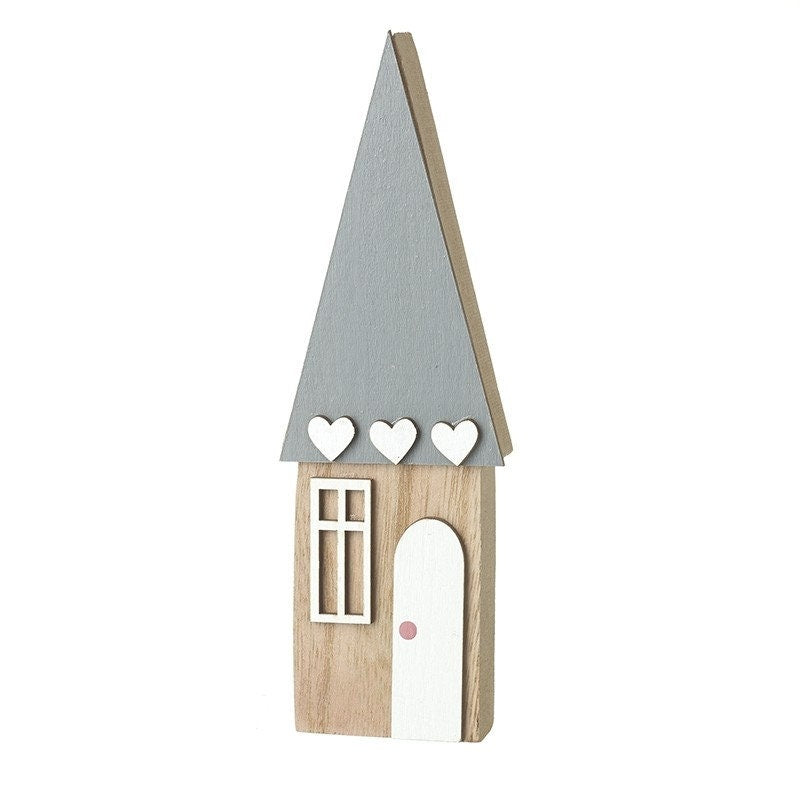 Set of Two Rustic Decorative Wooden House Block Ornaments