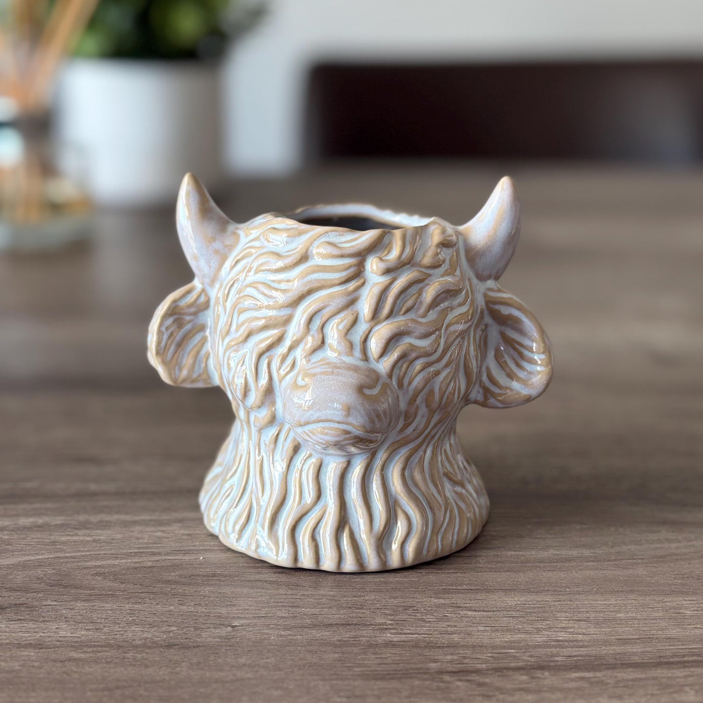 Ceramic Glazed Highland Cow Pot Ornament