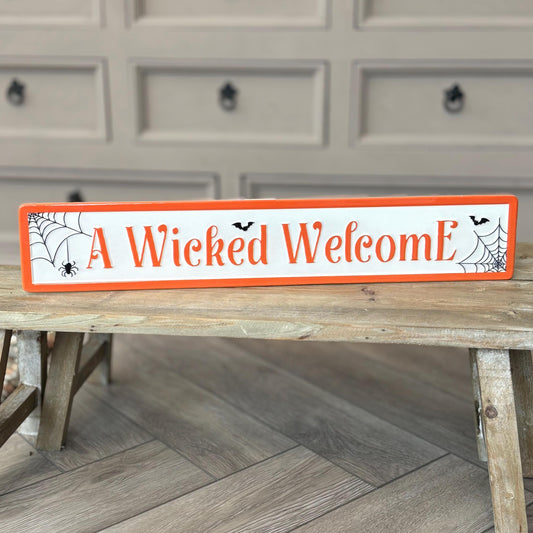 Large Metal 'Wicked Welcome' Halloween Sign | Spooky Autumn Door or Wall Decor