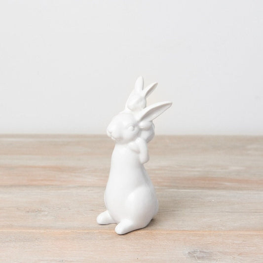 White Ceramic Bunny Rabbit Shoulder Ride Ornament