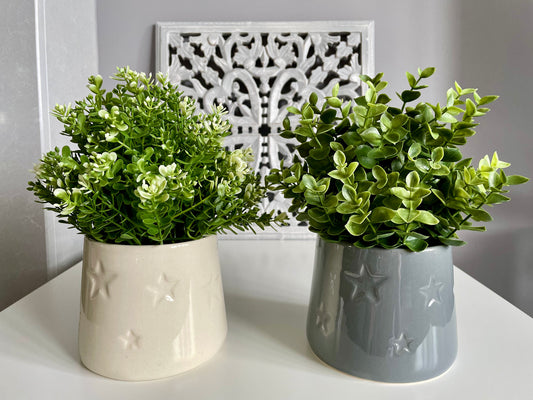 Grey and Ivory Plant Pot with Embossed Stars