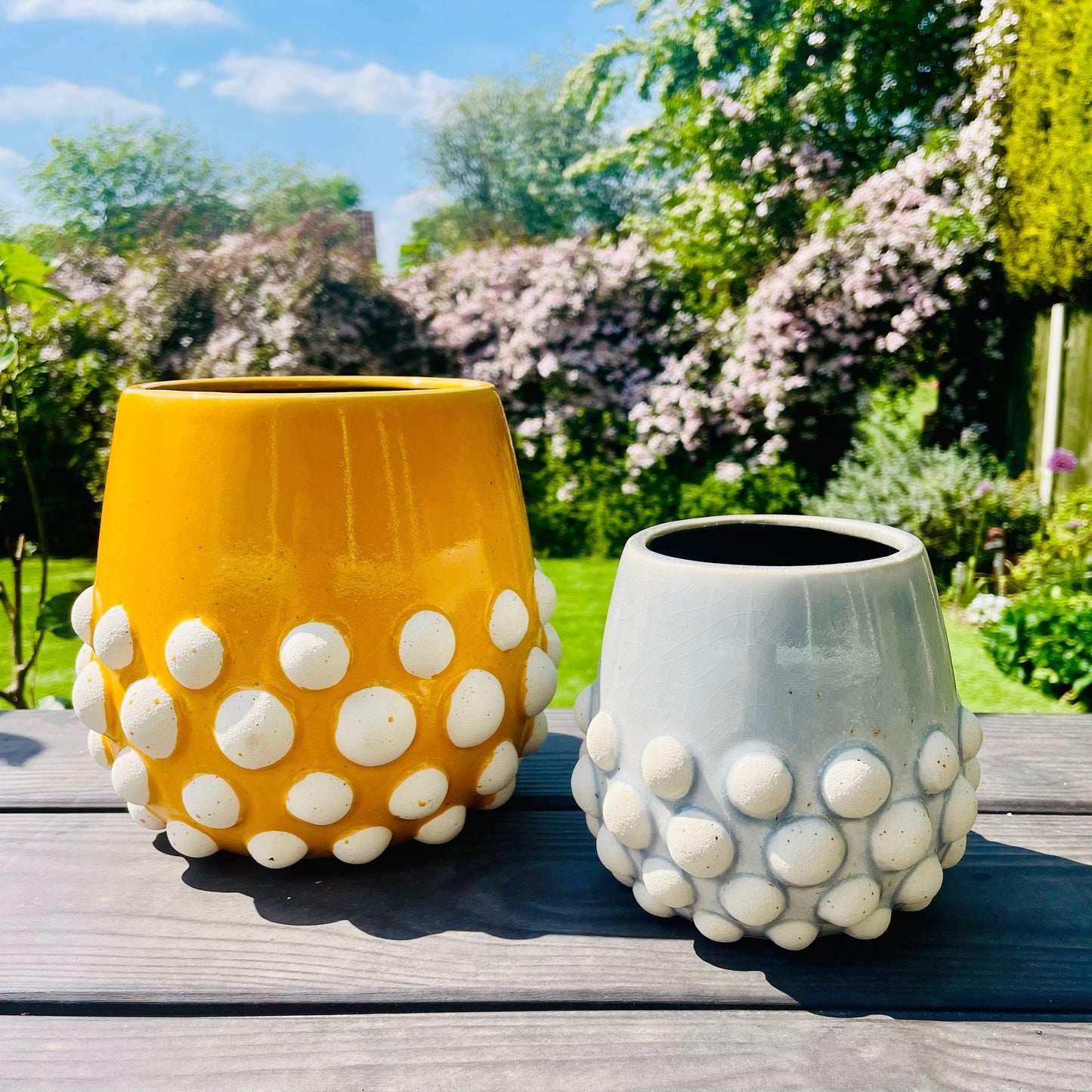 Indoor Plant Pots | Grey & Yellow Crackle Glaze Ceramic Textured Bobble Planters