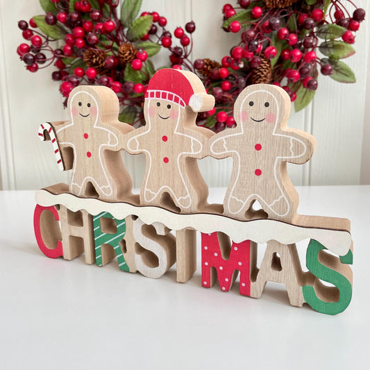 Wooden Gingerbread Christmas Sign Decoration