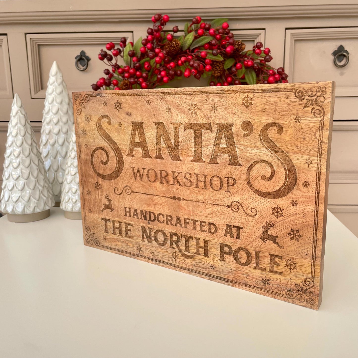 Santa's Workshop Wooden Board Christmas Display Sign