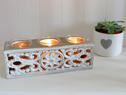 Rustic Carved Tea Light Holder - Wooden Candle Holder - Farmhouse Decor