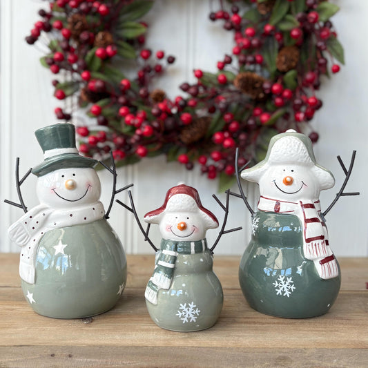 Green Ceramic Christmas Snowman Decorations
