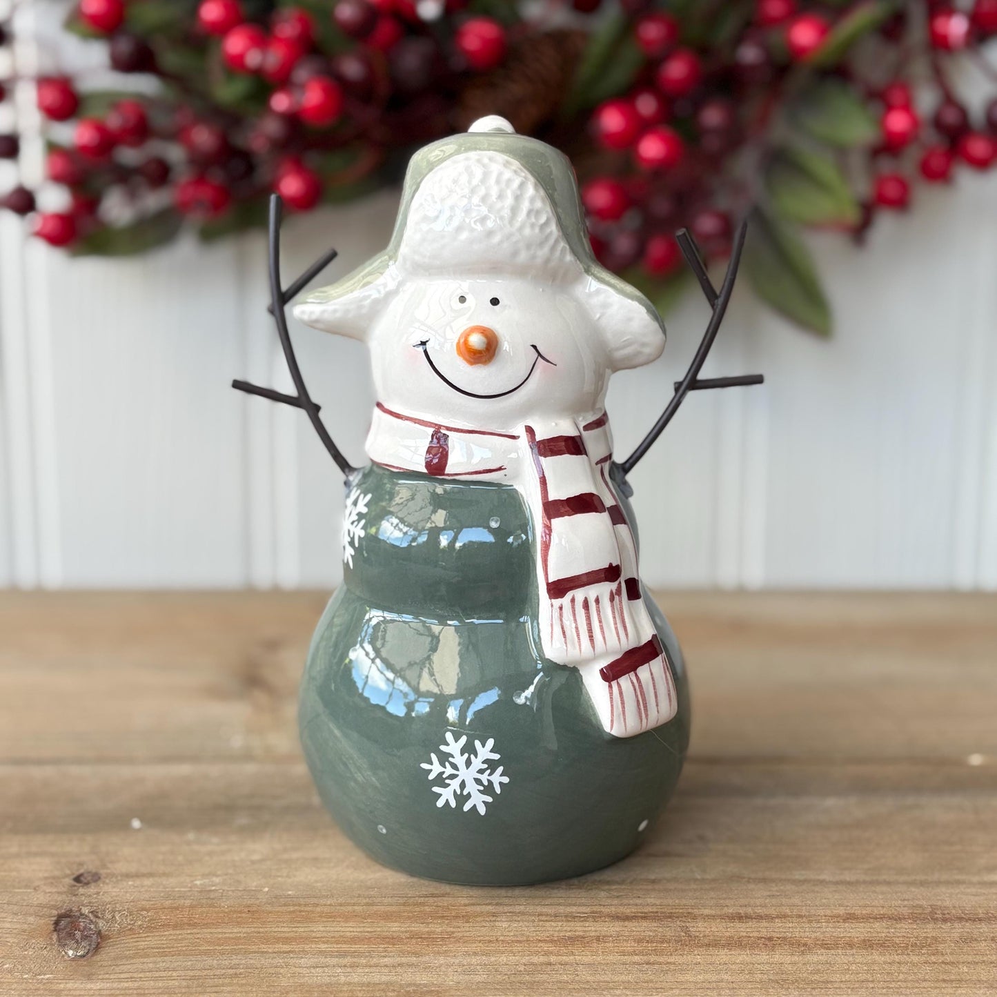 Green Ceramic Christmas Snowman Decorations