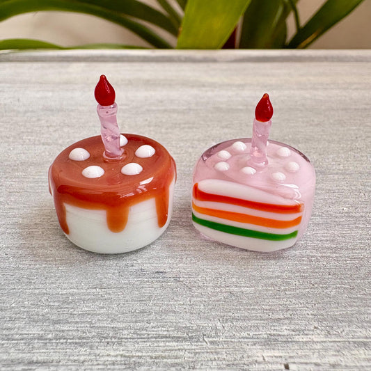 Miniature Glass Birthday Cake Figurine Collectable Ornaments