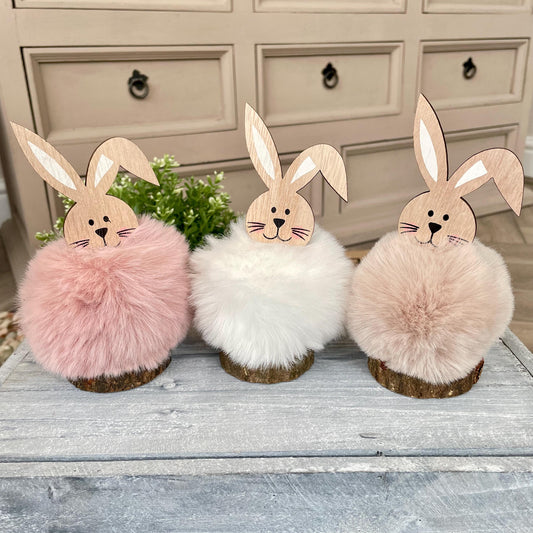 Fluffy Easter Bunny Rabbit Pom Pom Ornaments